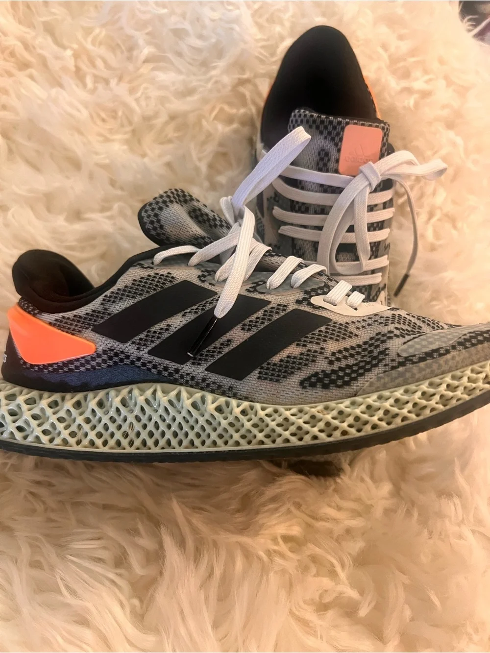 Adidas Grey & Black Knit Running Sneakers with Orange Accents